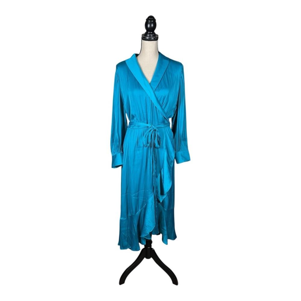 Lane Bryant Blouson Sleeve Shawl Collar Faux Wrap Midi Dress New With Tags - Picture 2 of 8